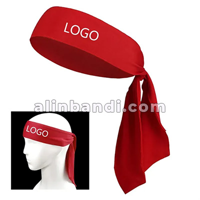 Kırmızı renkte, logo baskılı alın bandı – festival ve seçim etkinlikleri için özel tasarım